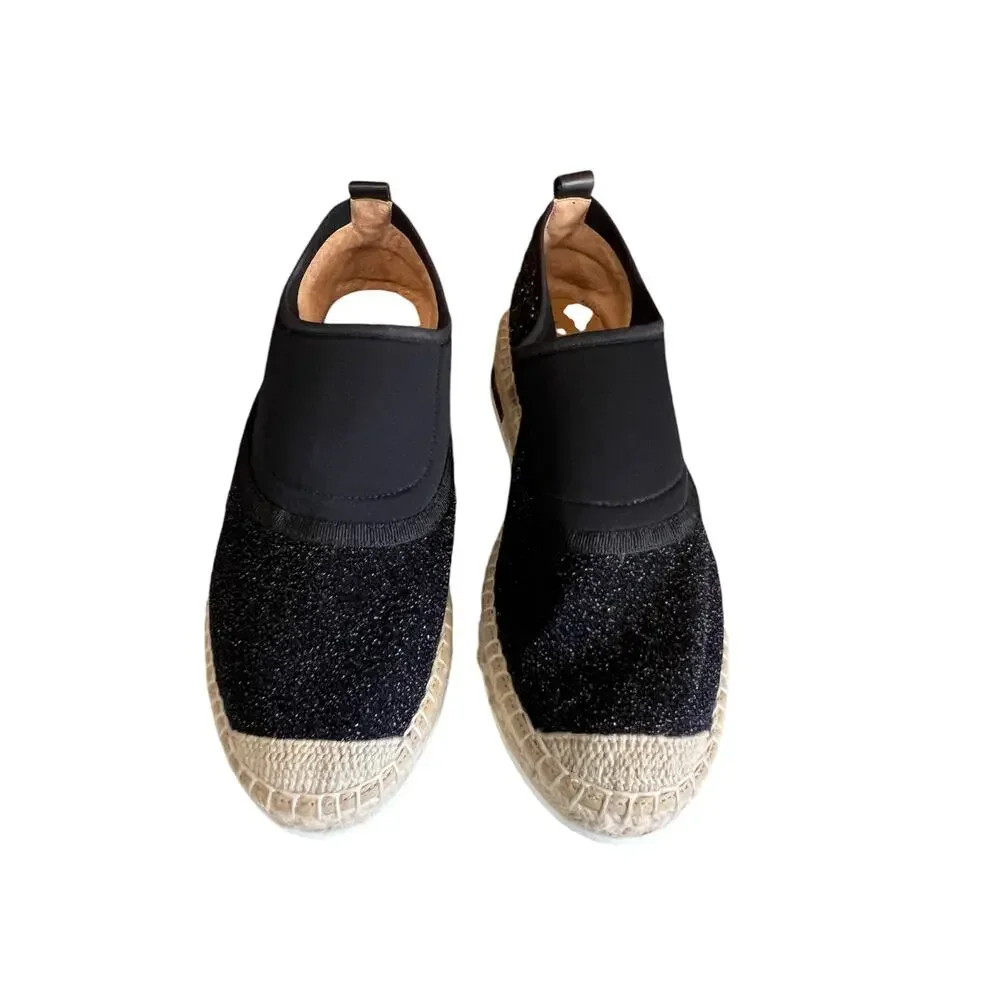 Kanna Spanish Espadrille Slip On Sneakers Black Metallic Sparkle 37